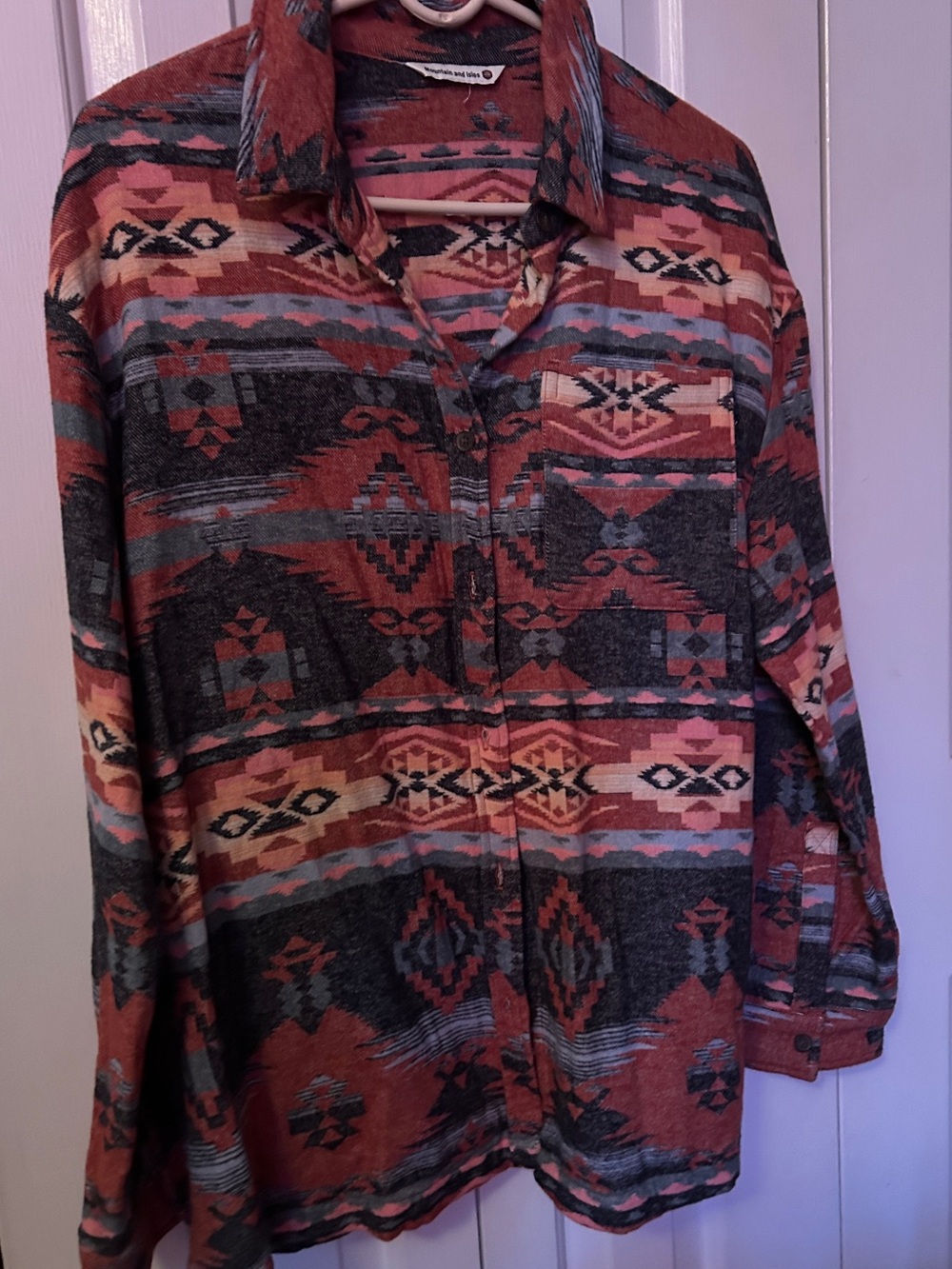 Mountain & Isle Southwestern Print Button-Up Shirt in Rust, Teal & Charcoal